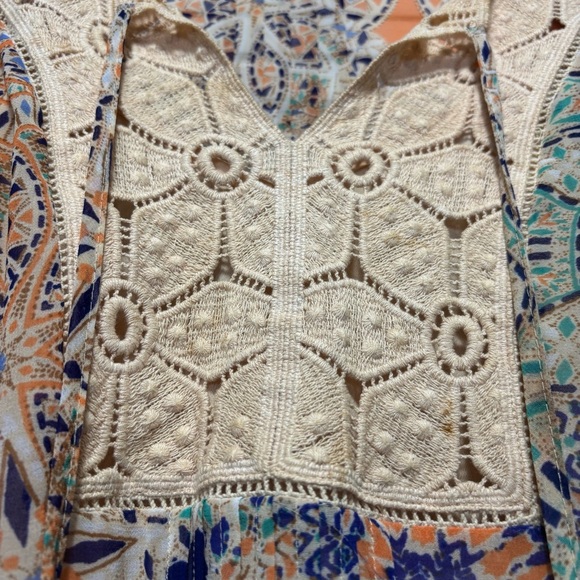 Anthropologie Meadow Rue Oswengo Crochet Maxi Dress Cream and Blue Size XS - Picture 4 of 7